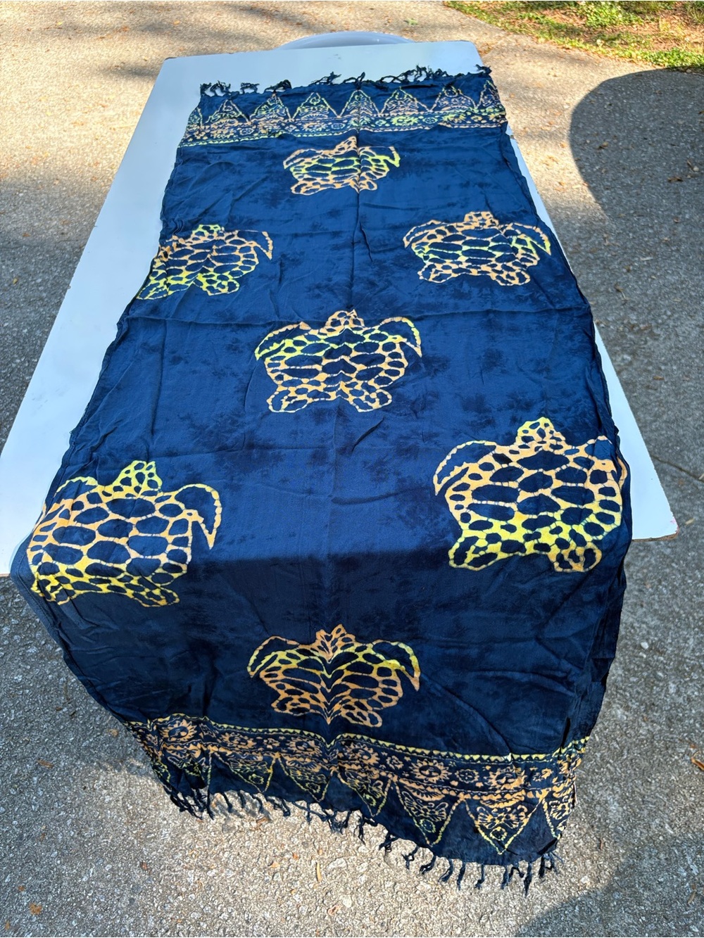 Navy blue tie dye Turtle Scarf 63" X21" F.I.I 100% Rayon Light Weight